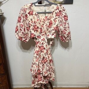 Altar’d StateFloral Cutout Midi Dress - Cream with Rose Print
